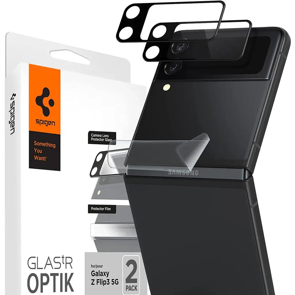 [2 Pack] Galaxy Z Flip 3 Camera Lens Protector Optik and Hinge Film - Spigen Malaysia