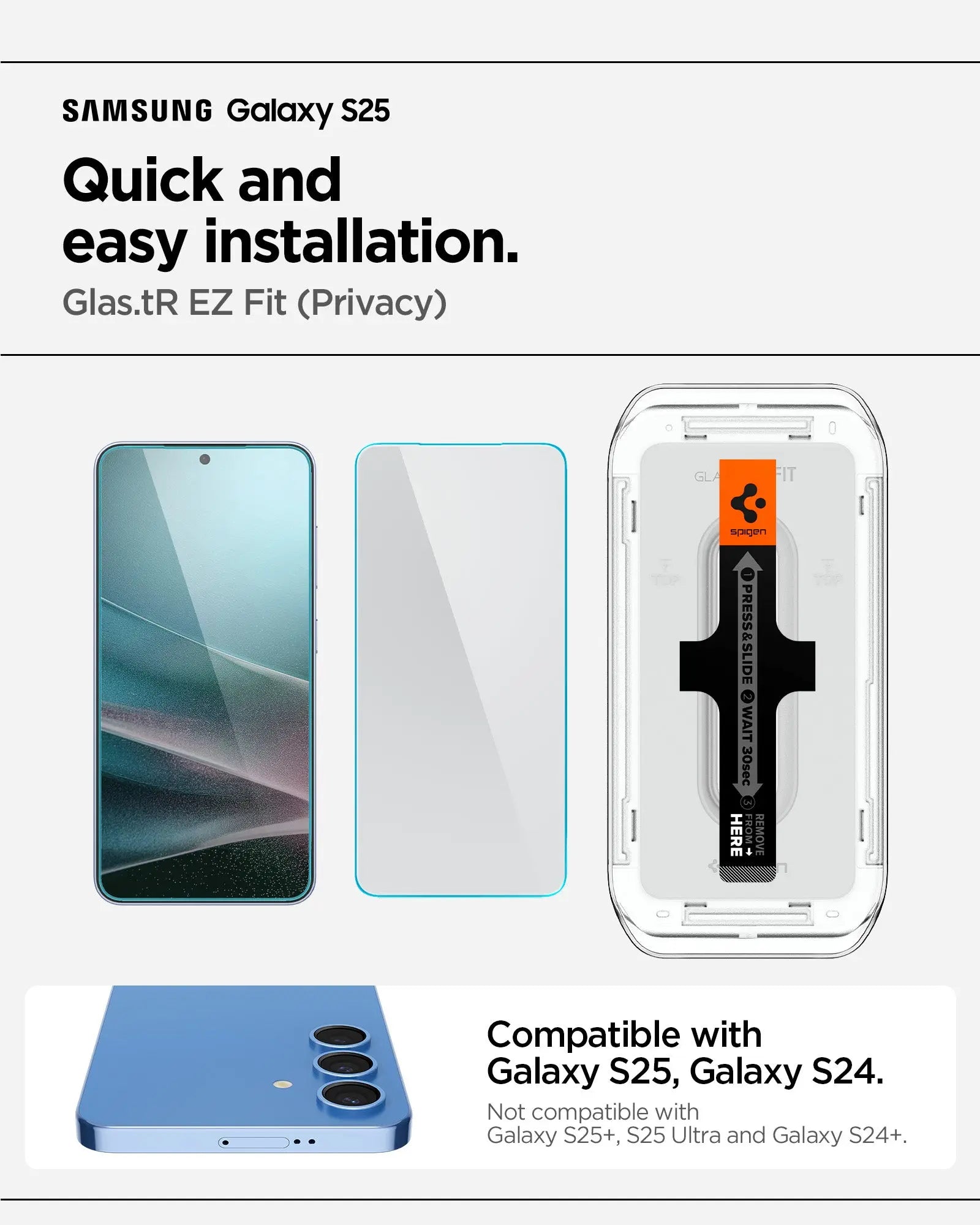 [2 Pack] Samsung S25 / S24 Privacy Screen Protector Glas.tR EZ Fit - Spigen Malaysia