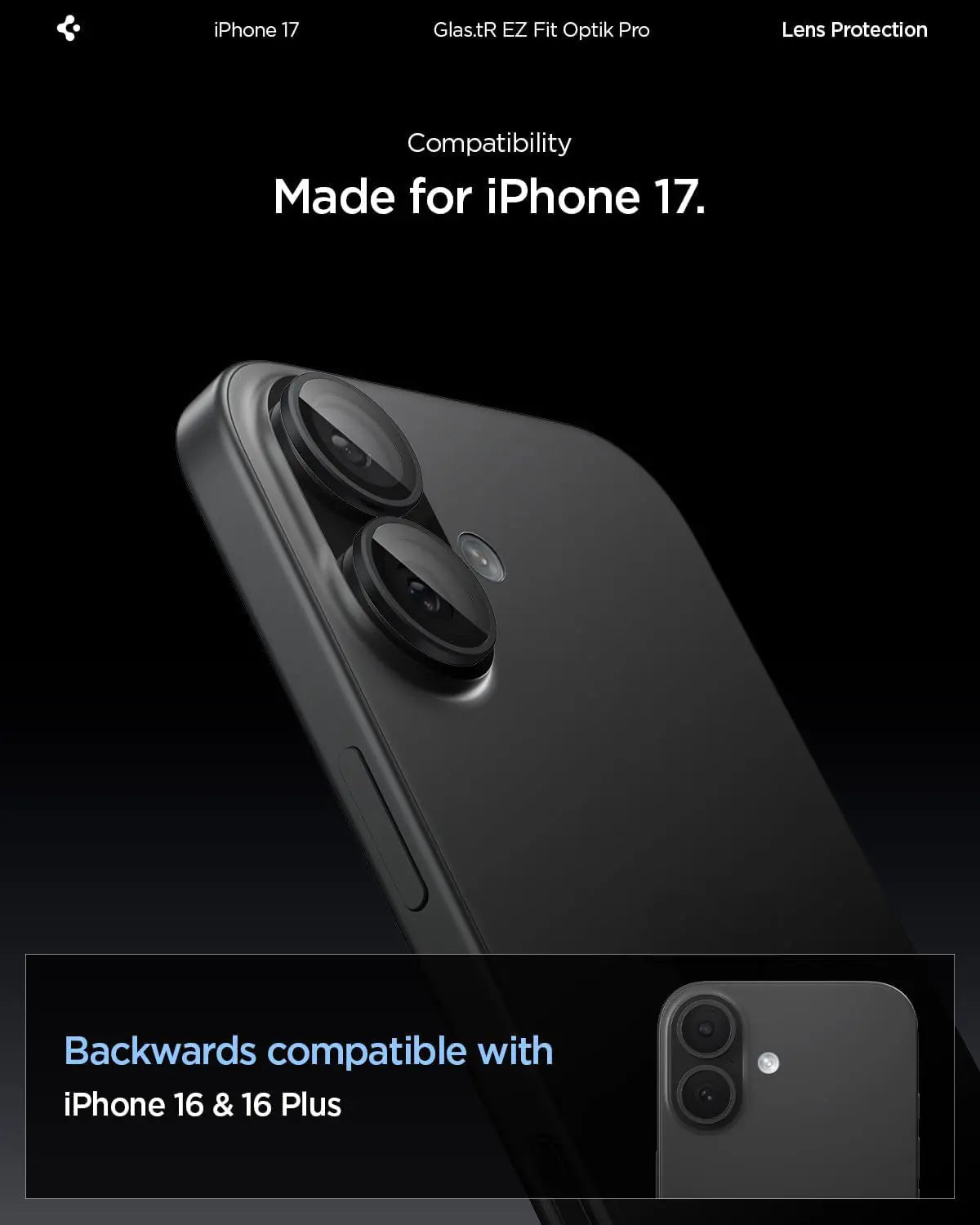 [2 Pack] iPhone 17 / 16 Plus / iPhone 16 Camera Lens Protector EZ Fit Optik Pro - Spigen Malaysia
