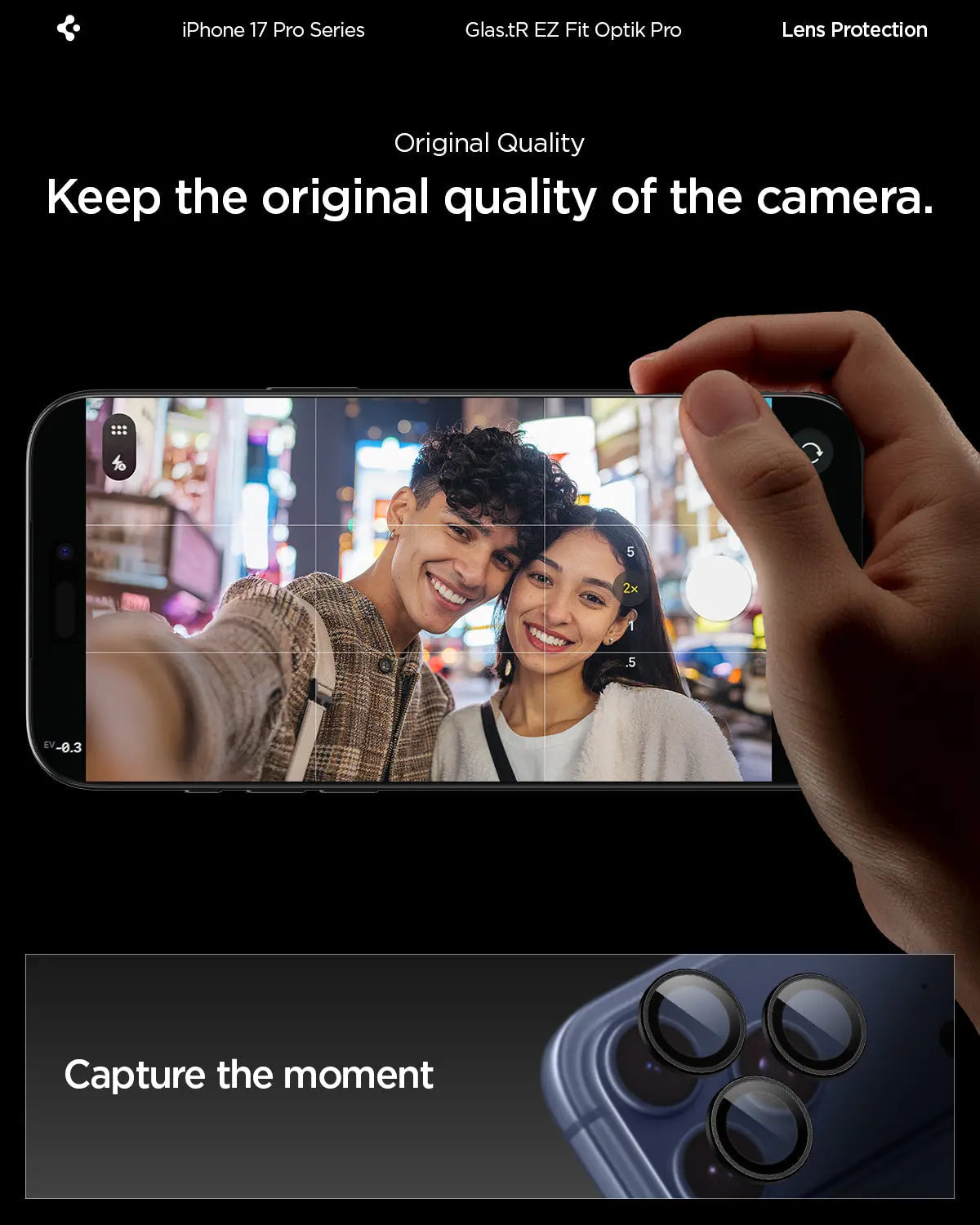 [2 Pack] iPhone 17 Pro Max / 17 Pro / 16 Pro Max / 16 Pro / 15 Pro Max / 15 Pro / 14 Pro Max / 14 Pro Camera Lens Protector EZ Fit Optik Pro - Spigen Malaysia