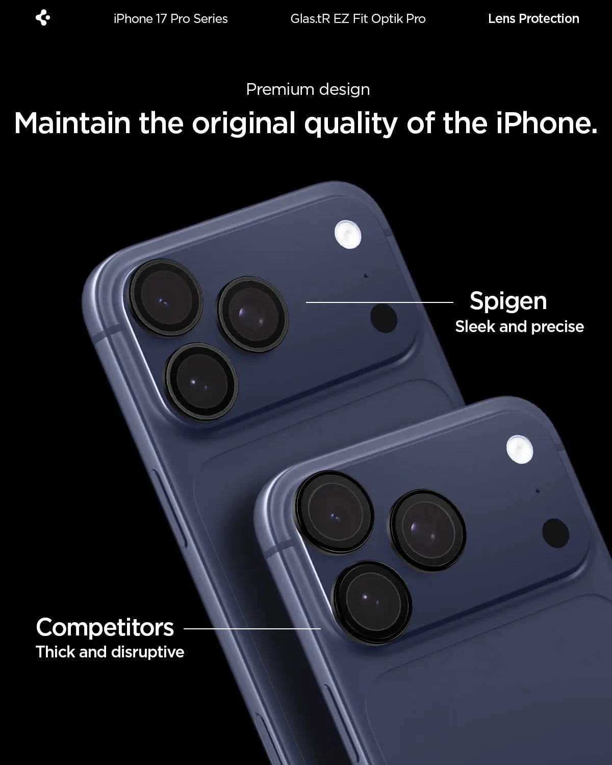 [2 Pack] iPhone 17 Pro Max / 17 Pro / 16 Pro Max / 16 Pro / 15 Pro Max / 15 Pro / 14 Pro Max / 14 Pro Camera Lens Protector EZ Fit Optik Pro - Spigen Malaysia