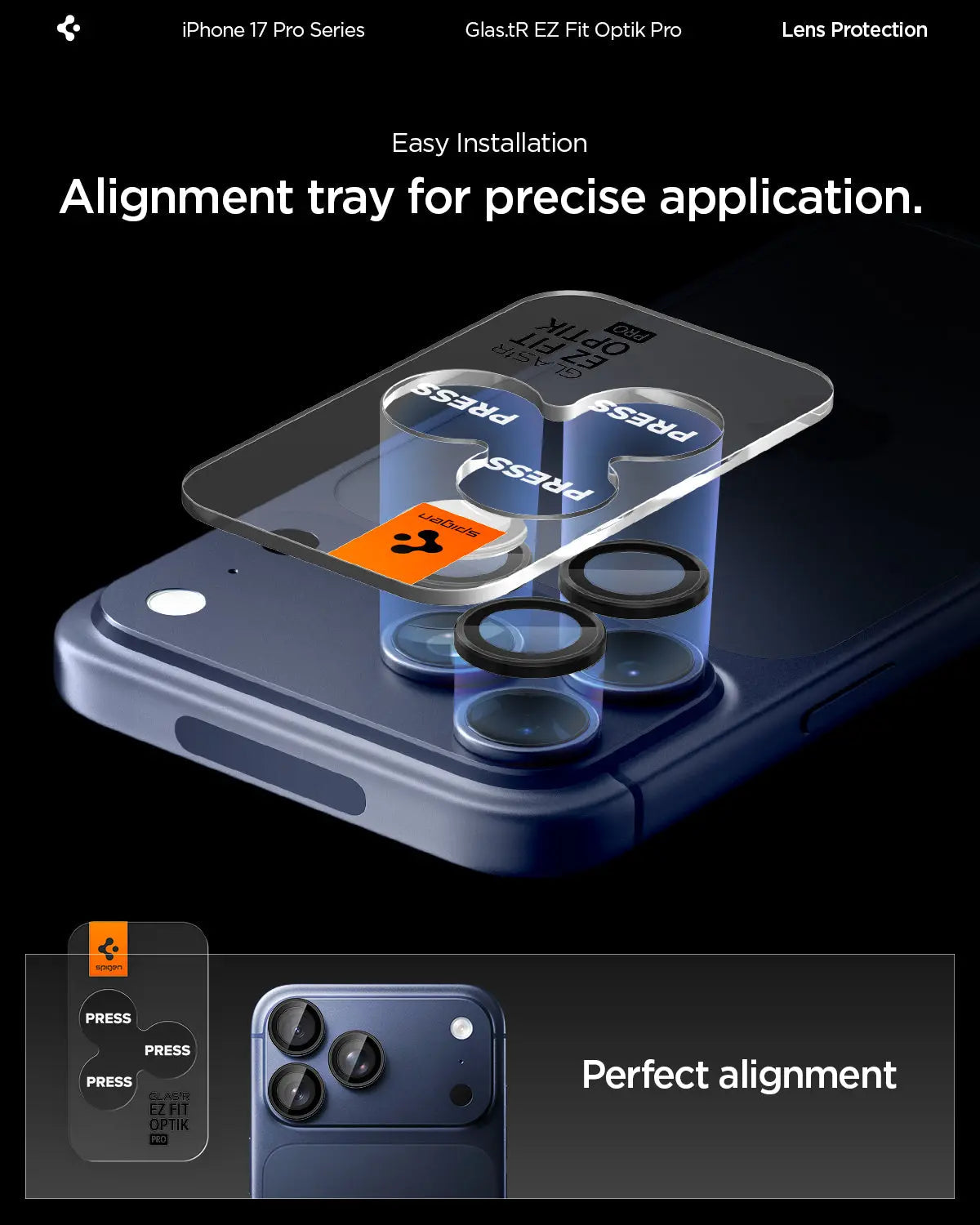 [2 Pack] iPhone 17 Pro Max / 17 Pro / 16 Pro Max / 16 Pro / 15 Pro Max / 15 Pro / 14 Pro Max / 14 Pro Camera Lens Protector EZ Fit Optik Pro - Spigen Malaysia