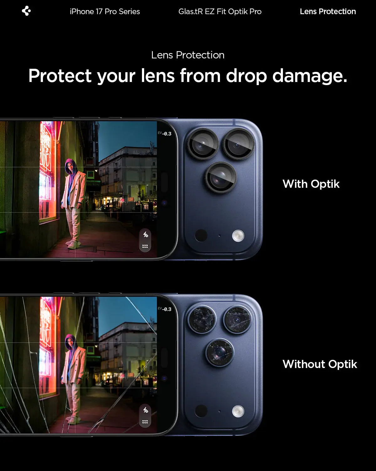 [2 Pack] iPhone 17 Pro Max / 17 Pro / 16 Pro Max / 16 Pro / 15 Pro Max / 15 Pro / 14 Pro Max / 14 Pro Camera Lens Protector EZ Fit Optik Pro - Spigen Malaysia