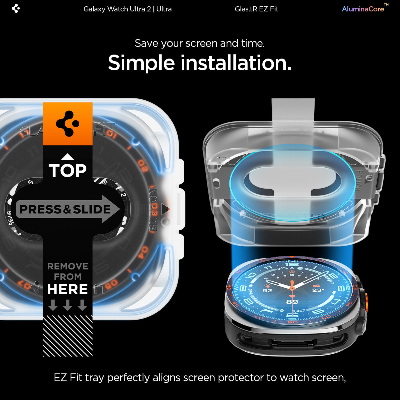 [2 Pack] Samsung Watch Ultra 2 Screen Protector (47mm) EZ FIT GLAS.tR - Spigen Malaysia