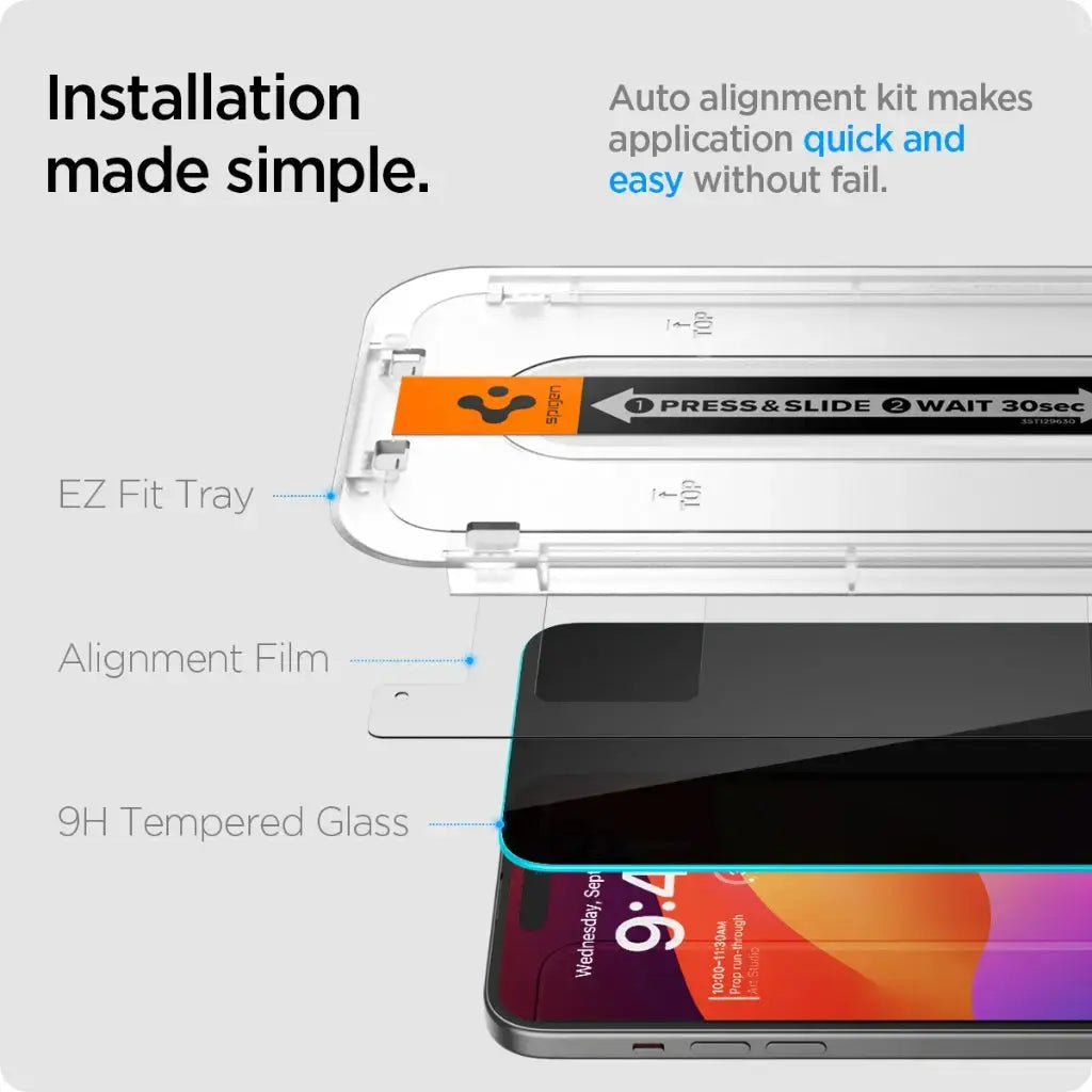 iPhone 16 / iPhone 15 Privacy Screen Protector Glas.tR EZ Fit - Spigen Malaysia