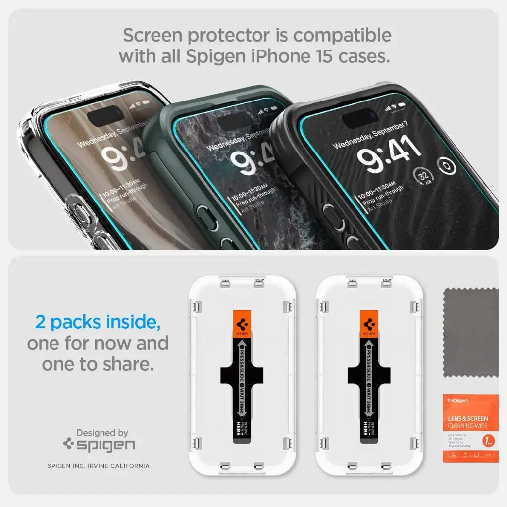 [2 Pack] iPhone 16 / iPhone 15 Screen Protector Glas.tR EZ Fit - Spigen Malaysia